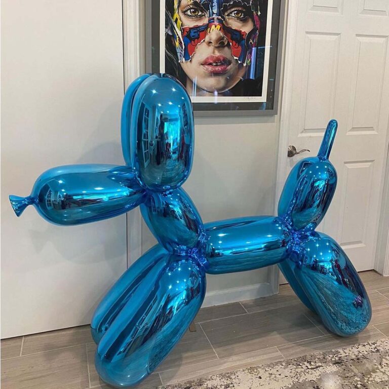 Blue Metal Balloon Dog Sculpture